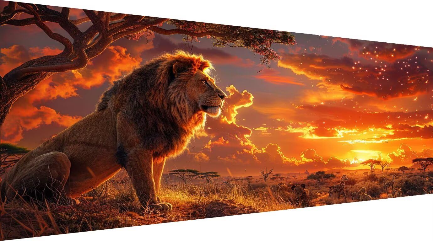 5D diamentowy obraz pełny zestaw lwa, 100 x 200 cm duży obraz diamentowy zmierzch, haft diamentowy okrągły kryształ górski, kreatywne hobby dla dorosłych, dekoracja salonu, pomysł na prezent wiosna Y1