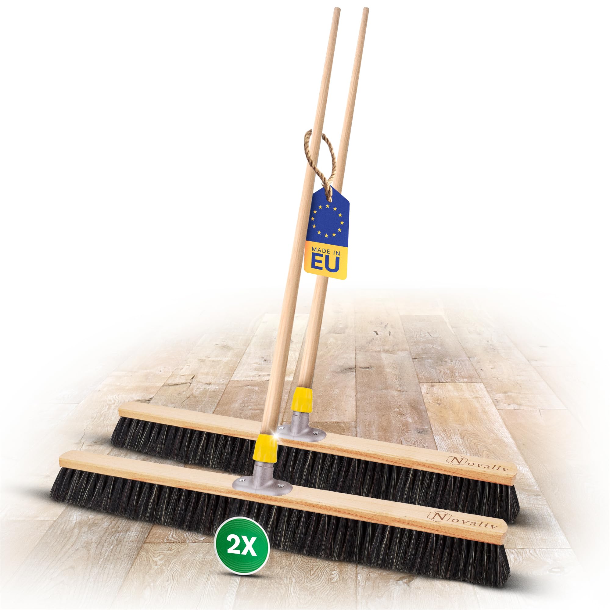 Novaliv 2X Kehrbesen mit Rosshaarmischung I 80 cm weiche Borsten I Feinstaubbesen Werkstattbesen Kehrbesen Hofbesen