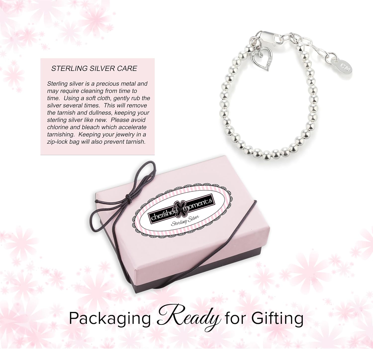 Cherished Moments 925 Sterling Silver Stackable Matching Mom & Me Bracelets with Heart Charm for Babies, Infants, Toddlers and Little Girls