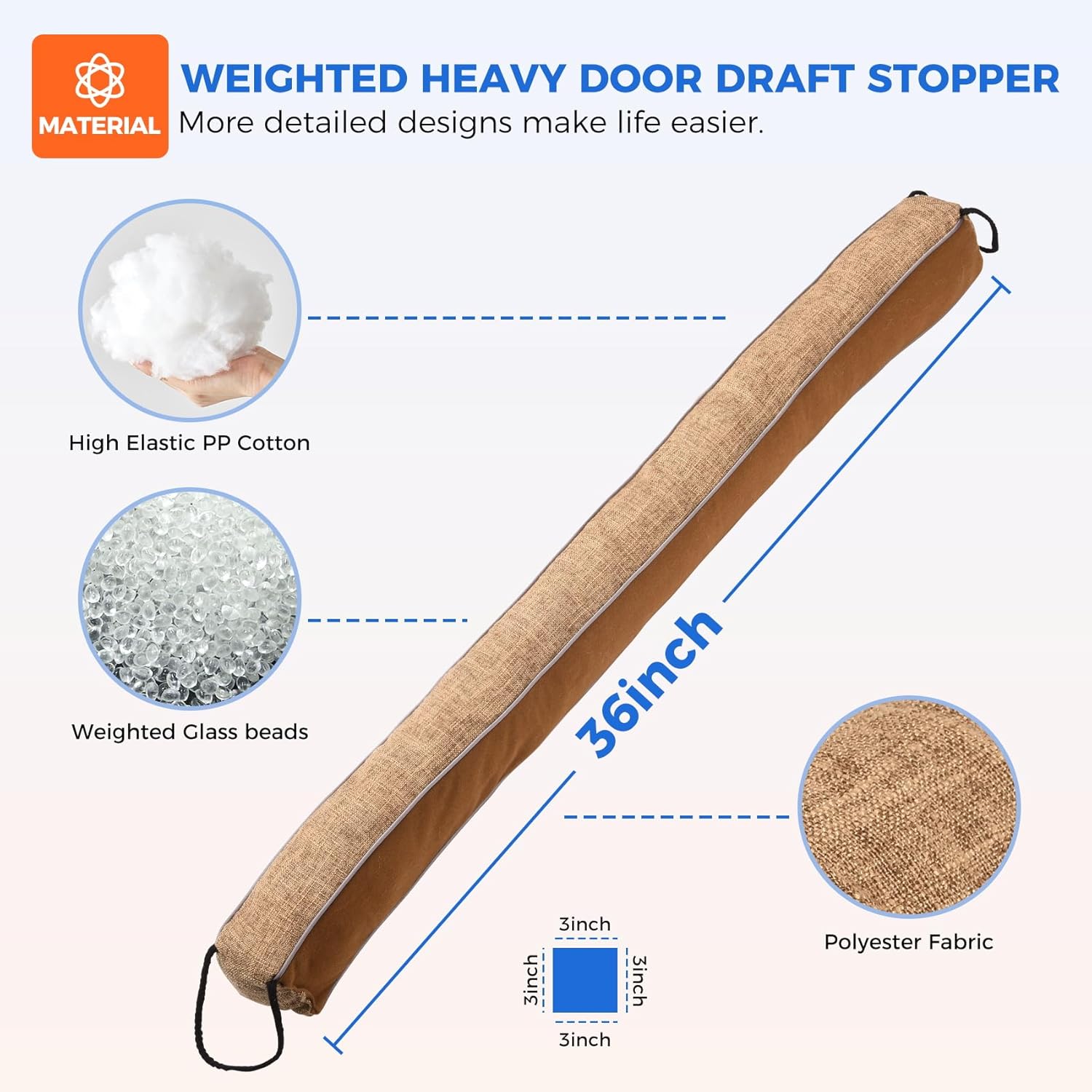 ドアドラフトストッパー、36インチ重み付けドア下ドラフト、高耐久防音底、冷気/騒音/風をブロック、簡単インストール、省エネ、洗濯機洗