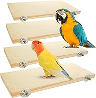 Oungy 4-Pack Natural Pine Wood Bird Perch Platforms 12.4x5.3in - Safe Rectangle Stands for Parrots, Budgies, Cockatiels, Hamsters, Chinchillas