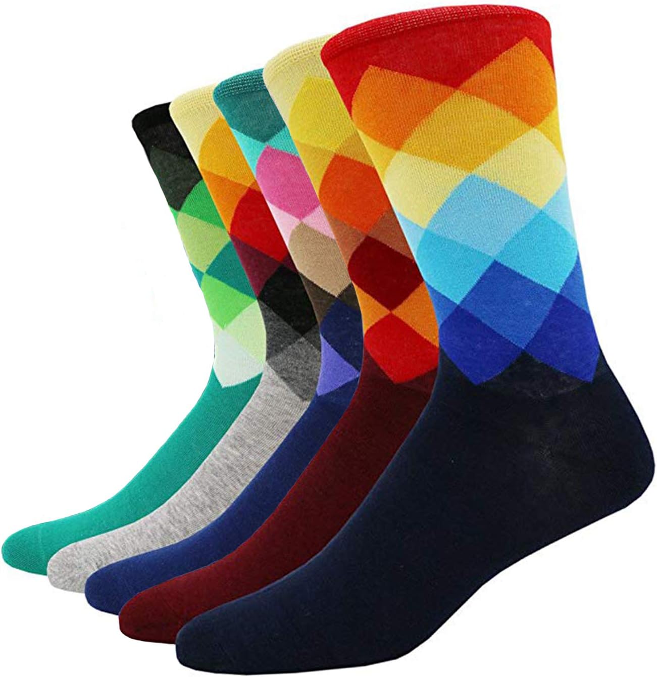 Men's Fun Dress Socks Art Socks Colorful Funny Novelty Crazy Socks Cotton Casual Socks Stripe Socks (Rhombus)