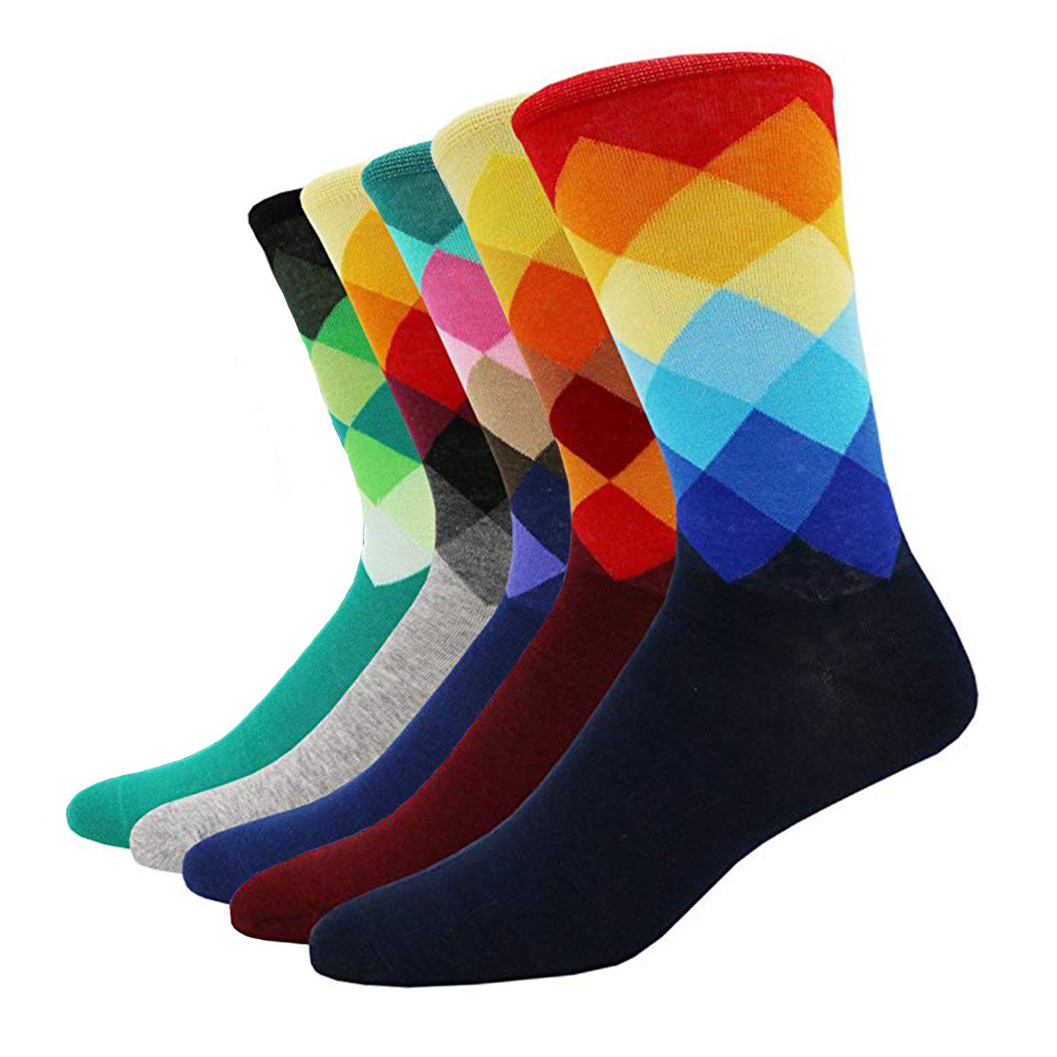 Men's Fun Dress Socks Art Socks Colorful Funny Novelty Crazy Socks Cotton Casual Socks Stripe Socks (Rhombus)