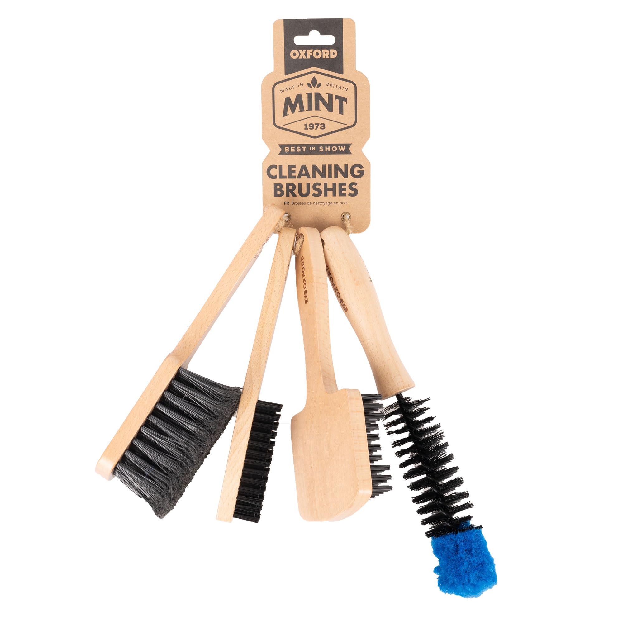 Oxford Mint Motorcycle 4 Piece Brush Set Wooden Bike Scooter Cleaning Washing