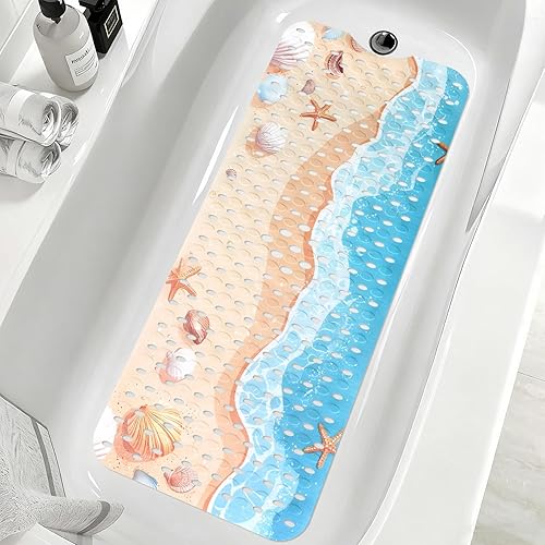 Vista 10 de Yonala - Alfombra de ducha antideslizante de alta calidad para bañera, 40 x 16 pulgadas, extra larga, con ventosas y orificios de drenaje, fácil
