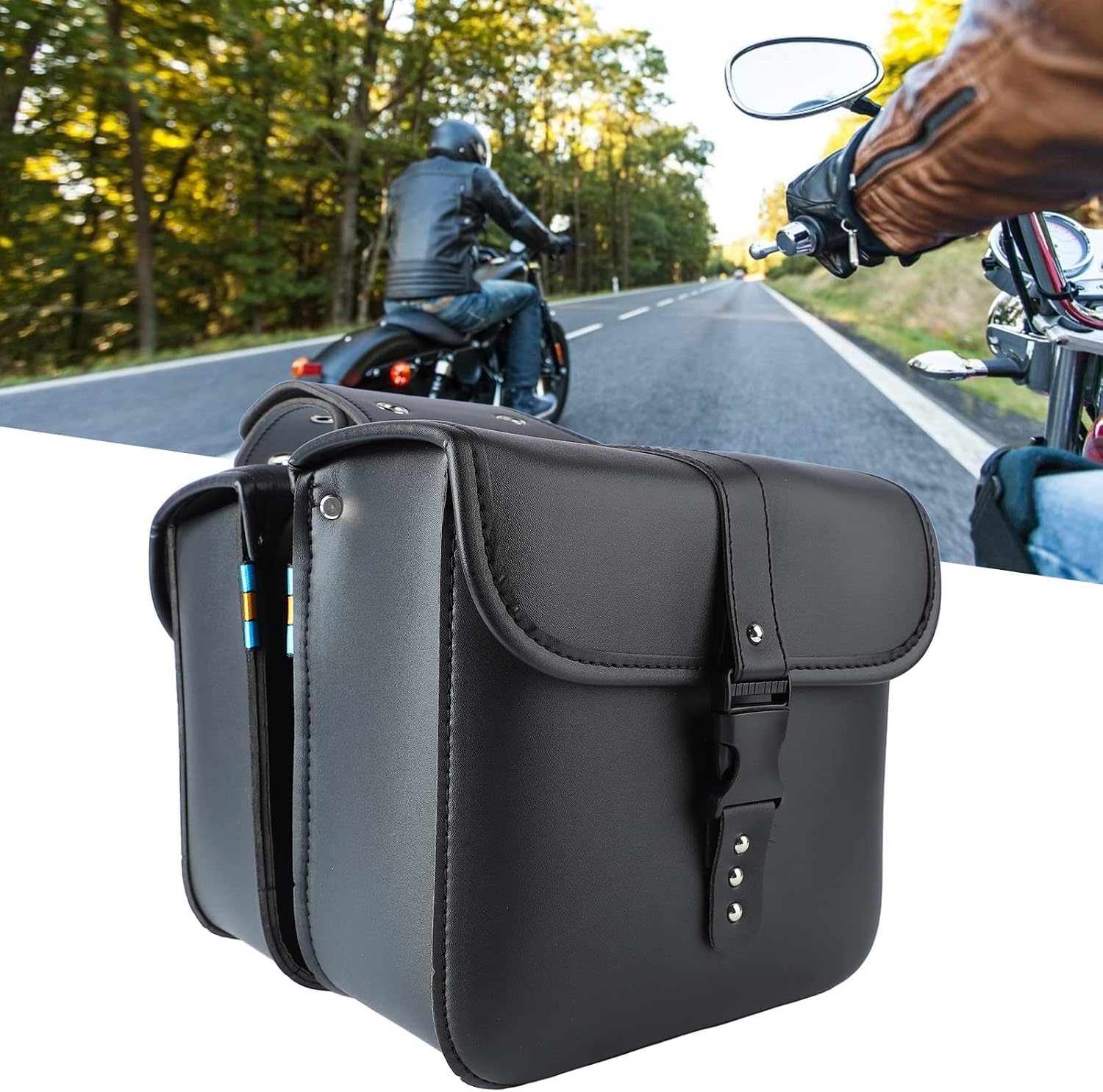 Universal Motorcycle Saddlebags with Quick-Release Lock PU Leather Pannier Bags for Rear Rack Motorcycle Luggage Storage (Black universal saddle bags motorcycles with Quick-Release Lock Saddle Bags)