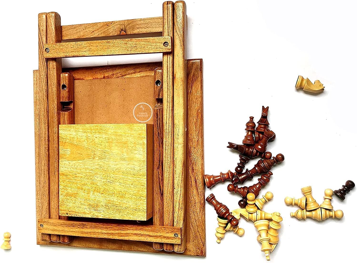 Tavolo magnetico di piccole dimensioni in legno di palissandro | Set di scacchi fatto a mano con tavolo da gioco pieghevole | Casa, ufficio, viaggi e regali | Qualità solida