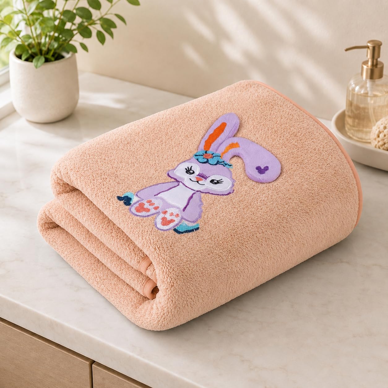 Bunny Kids Bath Towel, Ultra Soft, Anti Bacterial, Super Absorbent Micropolymide Towel for Baby Boys & Girls Daily use Premium Cartoon Print Towel for Home, Bath & Travel (Brown) 70x140 CM-image-18