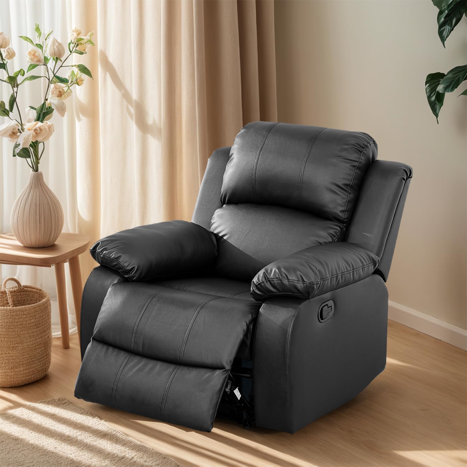 Recliner Sofa for Living Room Furniture,Leather Reclining Chair Manual Reclining Chair for Living Room(Black)