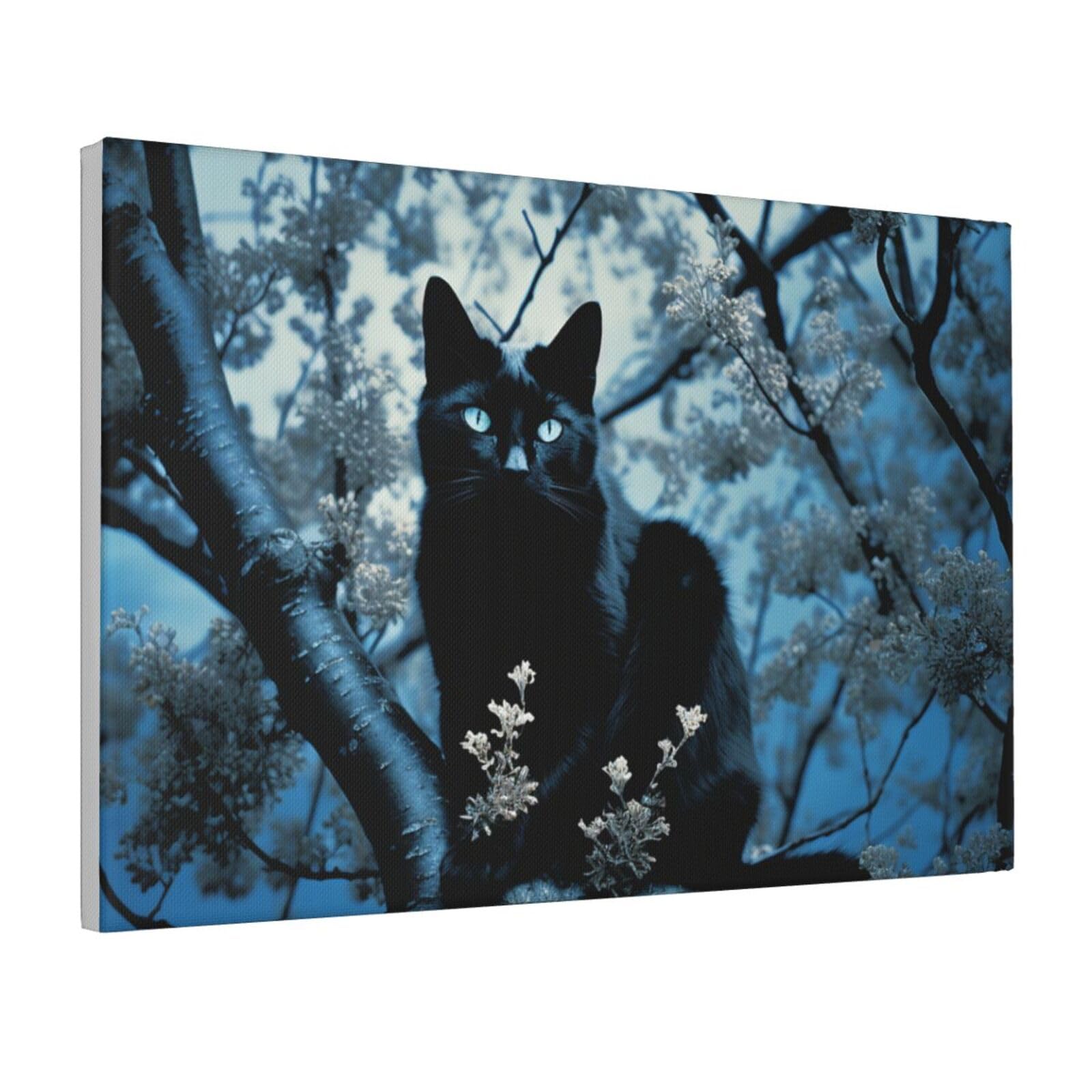Framed Wall Art for Living Room Art Work, Black Cat on Tree Picture Prints Modern Office Wall Paintings Poster Aesthetic Wall Decorations for Home Decor Ready To Hang 8"x12"