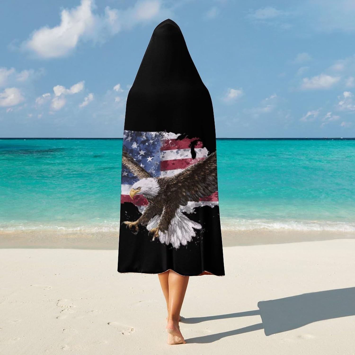 US Ea-gles Flag Wearable Blanket Oversized Throw Cape | Cozy Hooded Blanket Gifts for Women Men