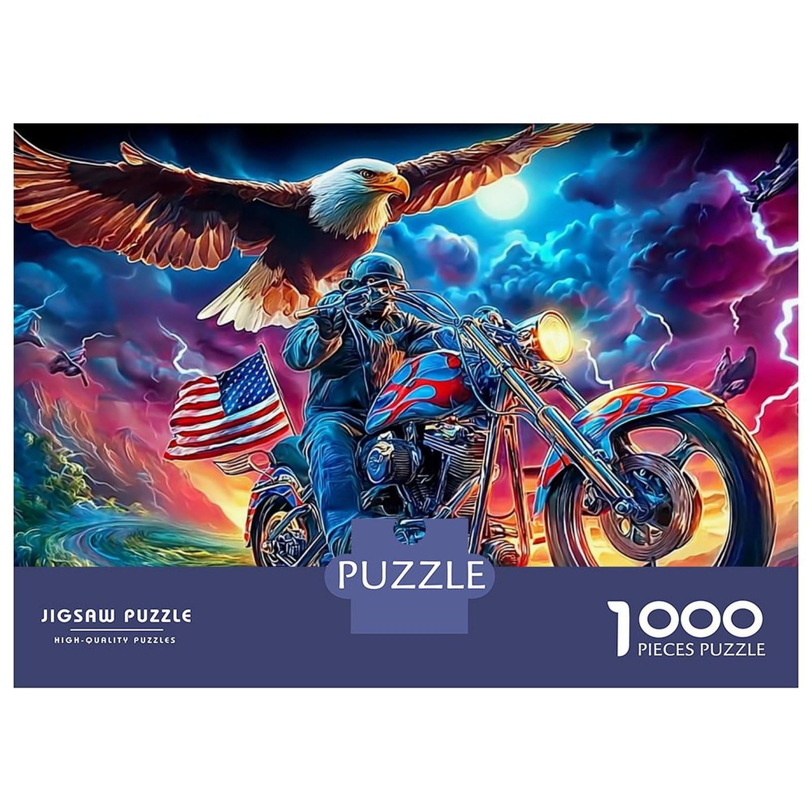 Biker And Eagle 1000 Piece Premium Cardstock Jigsaw Puzzle Set for Adults Kids Cool Impossible Hard Difficult Challenging Best Gift Idea 52x38cm/1000pcs — image 1