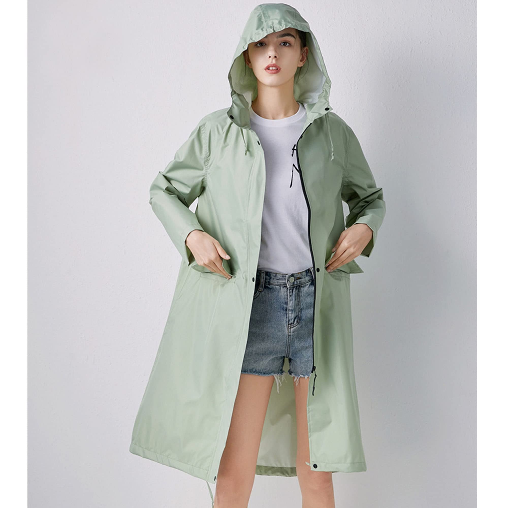 Poncho de Lluvia con Capucha para Mujer, Chubasquero Impermeable Capa Lluvia Elegante Ropa de Lluvia con Bolsa de Almacenamiento para Ciclismo Senderismo Pesca Camping