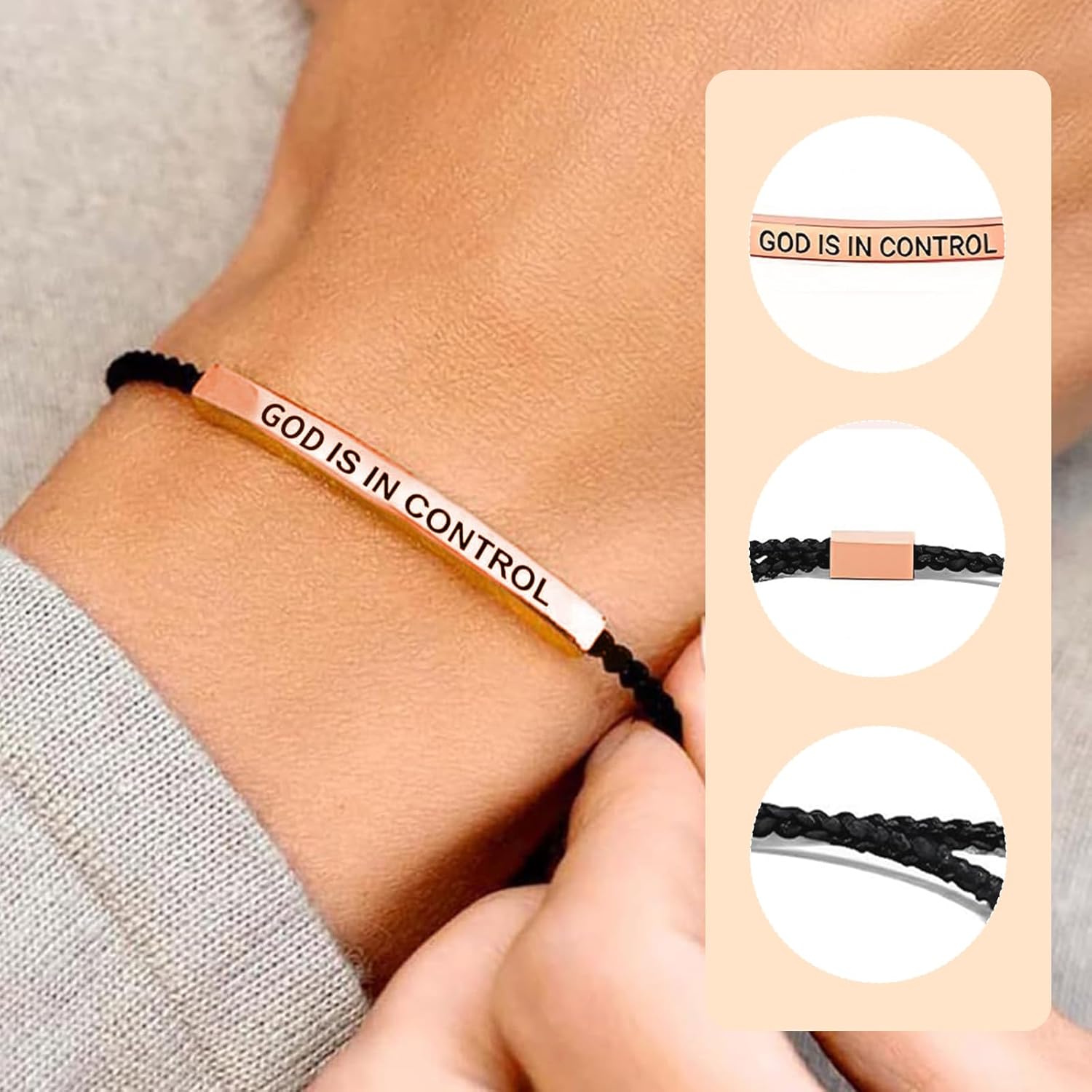 Roe Dolph God Is In Control Bracelet Inspirational Bracelets for Women Christian Faith Bracelets Adjustable Braided Tube Motivational Birthday Jewelry Inspirational Gifts for Women Trendy 2026 - Image 4