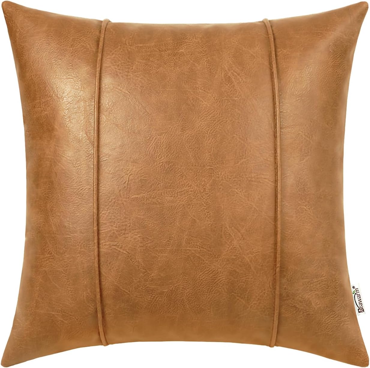 BRAWARM Tan Leather Throw Pillow Covers 20 X 20 Inches - Faux Leather Pillow Cover with Piping, Hand Stitched Faux Leather Throw Pillow for Couch Sofa Bed Living Room Home Decorative