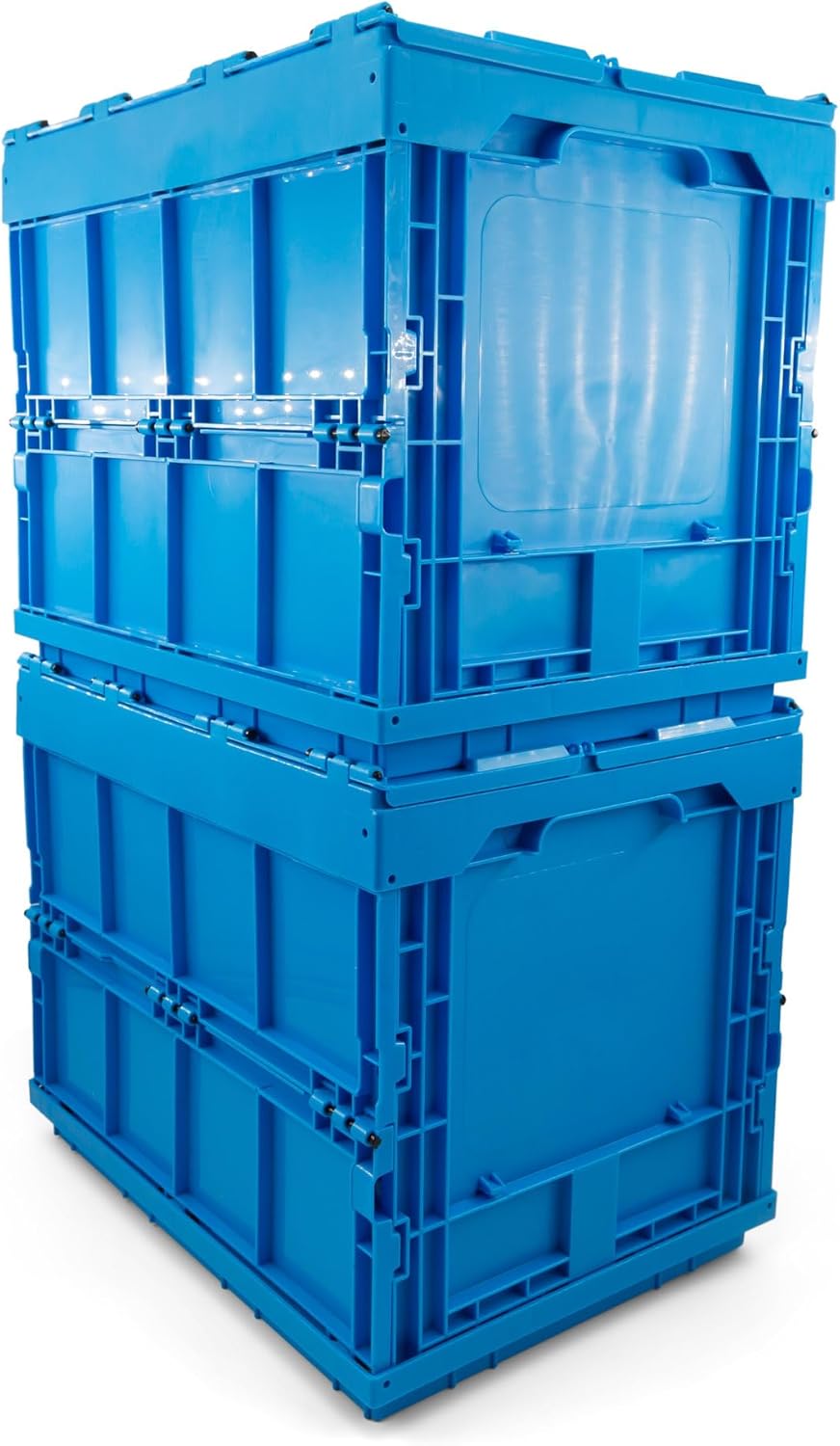 Collapsible 35 Liter Heavy Duty Storage Bin / Foldable & Stackable Utility Crate With Attached lockable Lid (2 PACK)