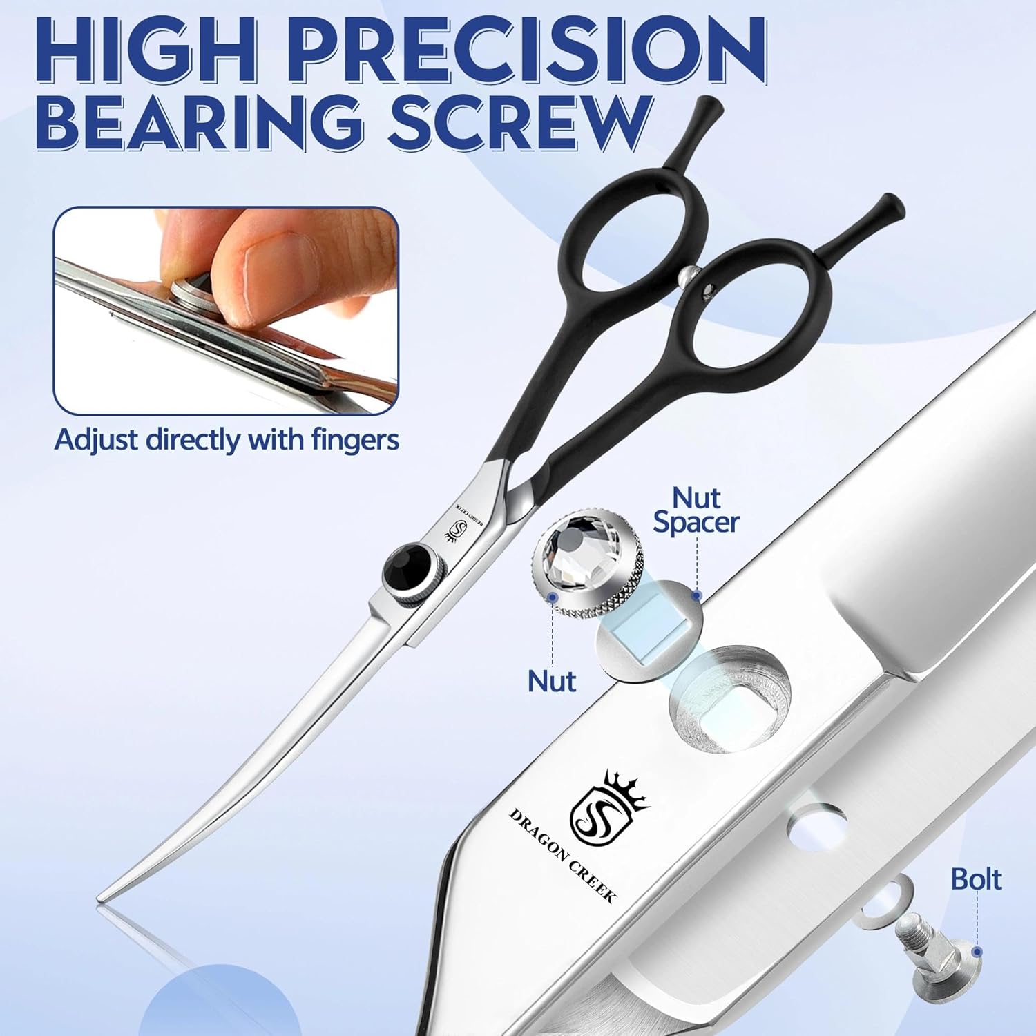 Dragon Creek 6" Upward Curved Dog Grooming Scissors Shears for Grooming Face and Paws Safety Shears Trimming Cutting Scissors for Dog Cat Pet Christmas Thanksgiving Gift Black