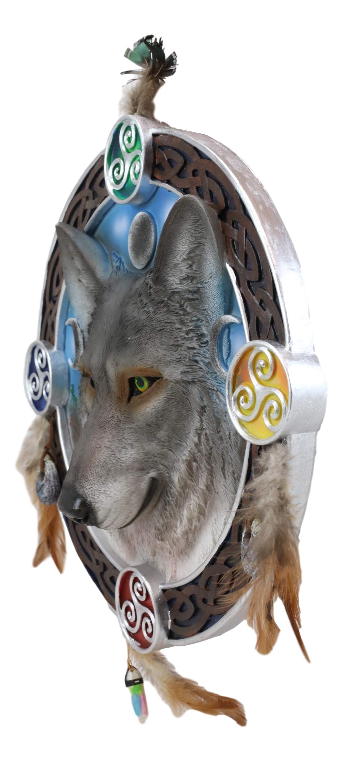 Ebros Traumfänger, groß, 30.5 cm Durchmesser, dreifache Göttin Triskele, Dreifaltigkeit, keltischer Alpha, Wolf, runder Traumfänger mit Federn, Wandbehang, Aufhänger für Zuhause und Büro, Talisman
