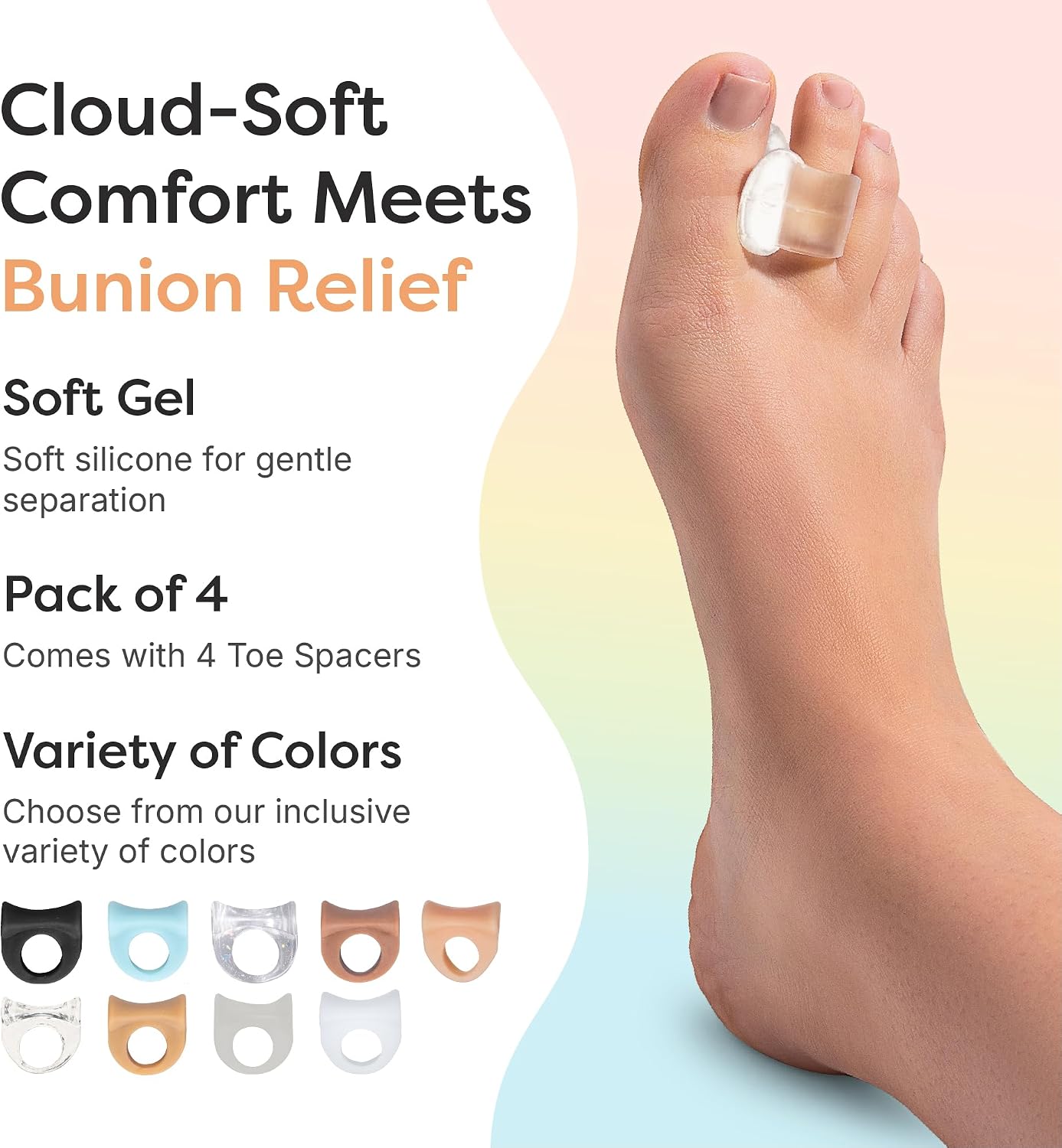 ZenToes Gel Toe Spacers for Bunions & Overlapping Toes, 4 Count