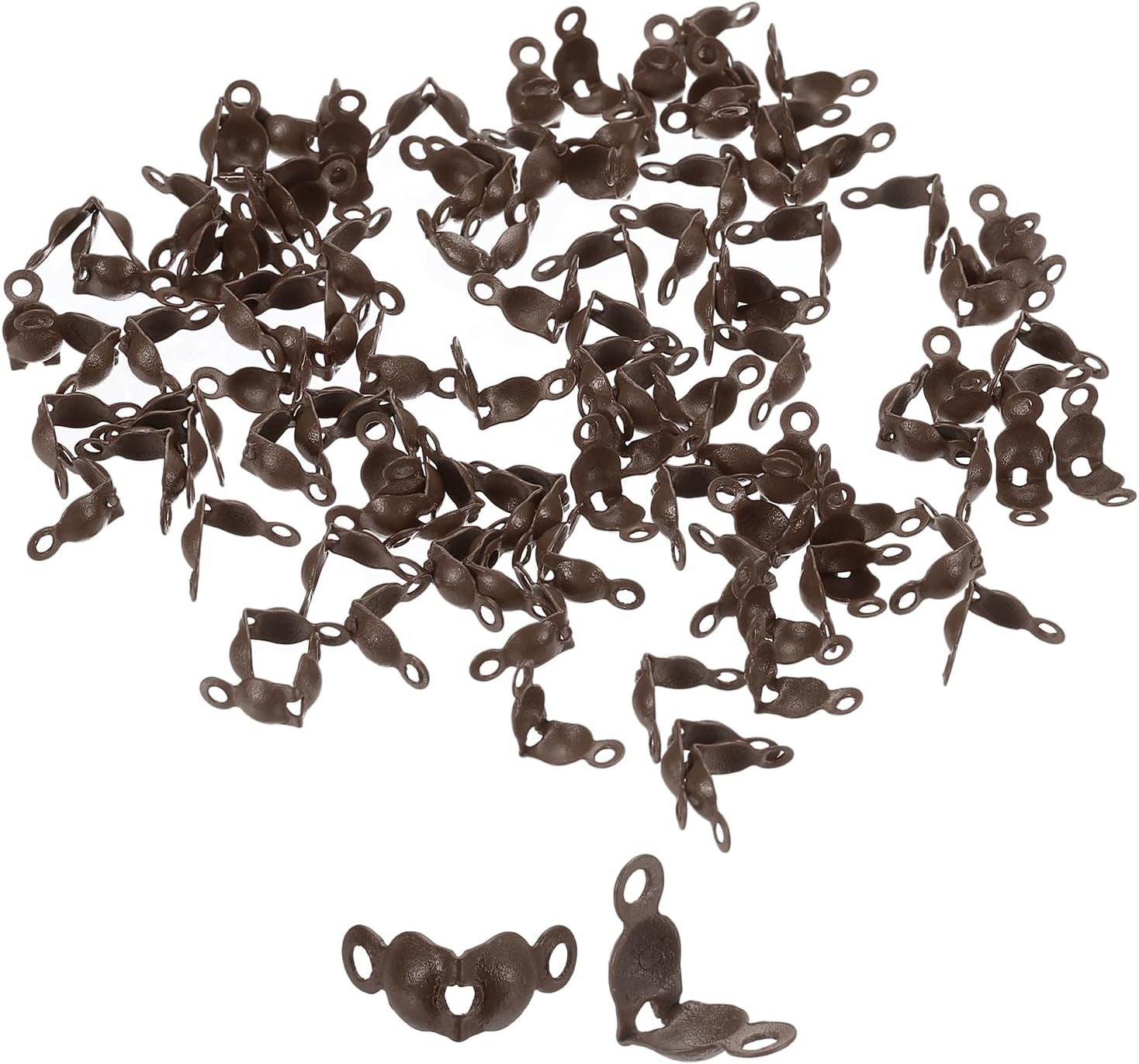 uxcell 200pcs Open Bead Tips Knot Covers, 1mm Metal Clamshell Crimp Fold-Over Calotte Ends Caps for DIY Bracelets Necklaces Crafts Jewelry Making, Brown