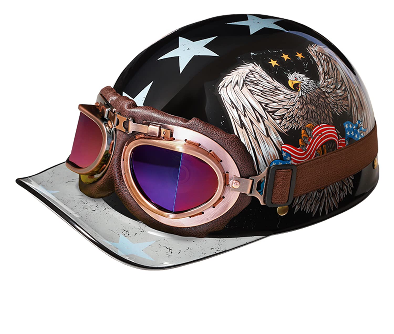 Retro German Style DOT Half Helmet With Hideable Visor - For Motorcycle, Cruiser, Scooter