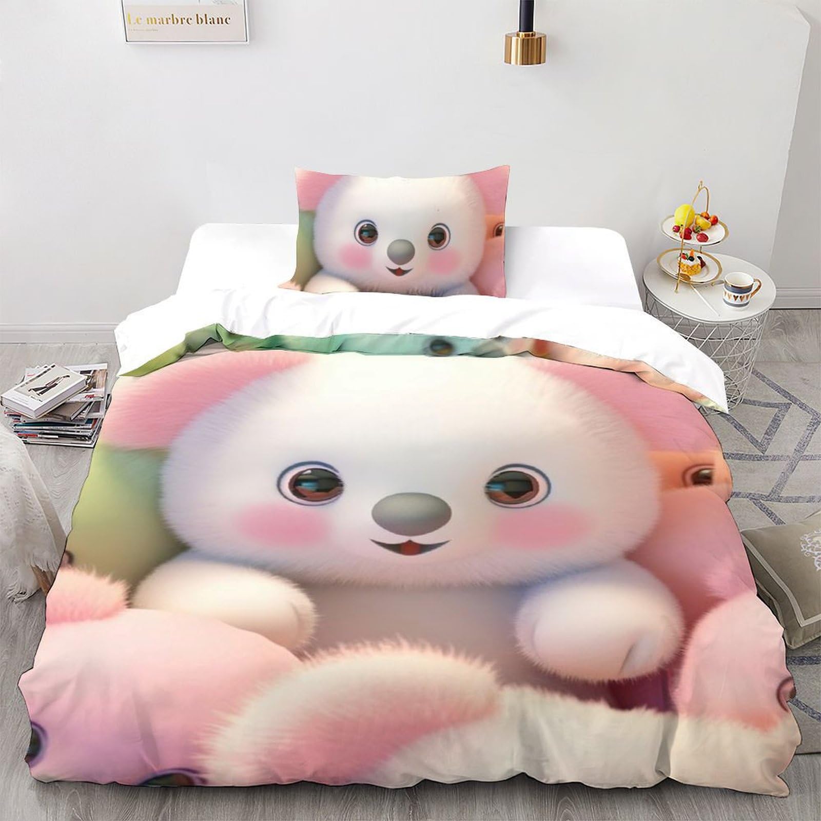 Housse de couette ours rose microfibre 3D douce et respirante