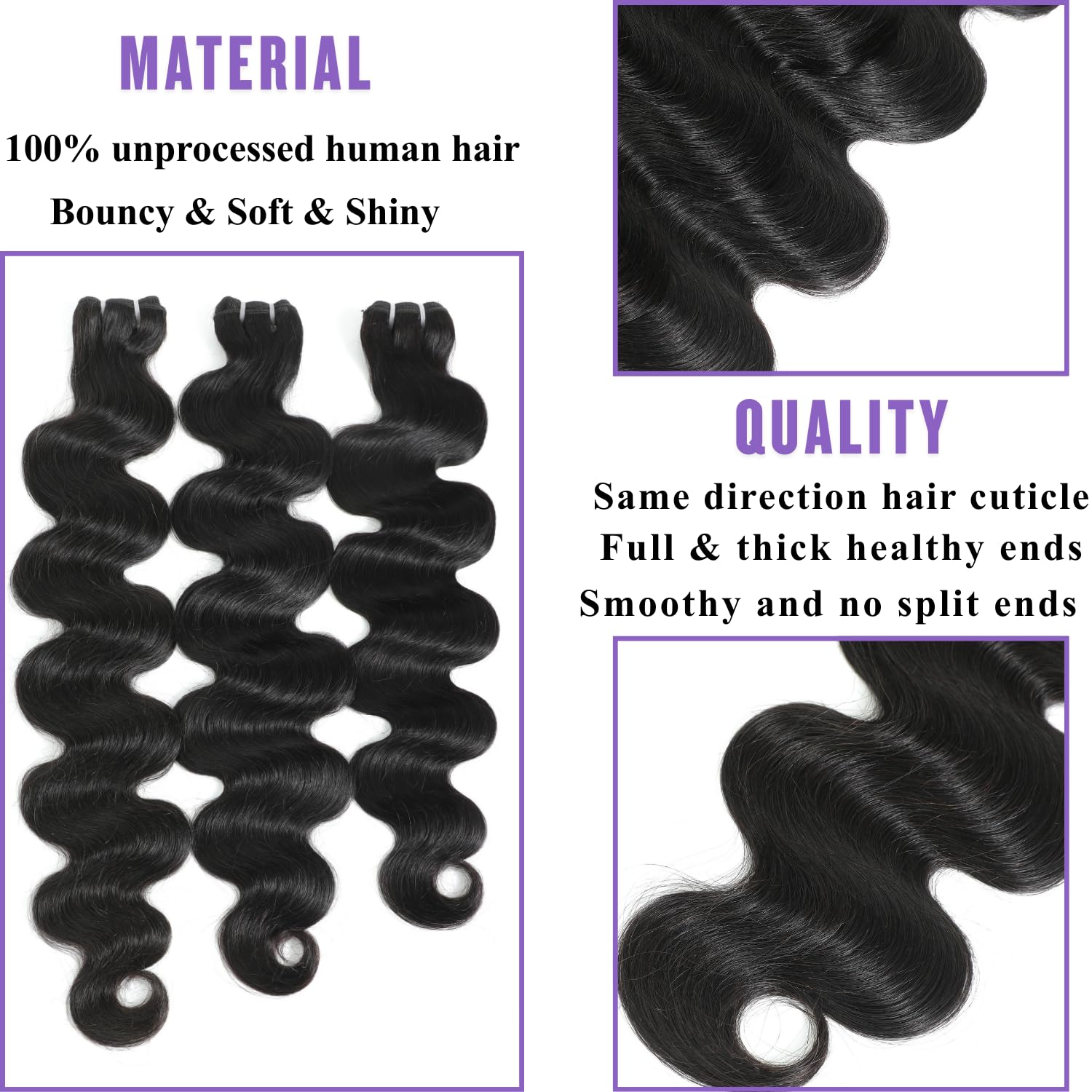 16A Human Hair Bundles 26 28 30 Inch Body Wave Bundles Human Hair 100% Unprocessed Brazilian Virgin Hair Quick Weave Extensions for Women Natural Color