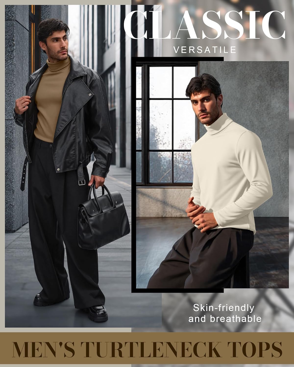 August Alley 4 Pack Men's Turtleneck Shirts, Long Sleeve Thermal Sweaters Solid Casual Pullover Tops Basic Undershirts