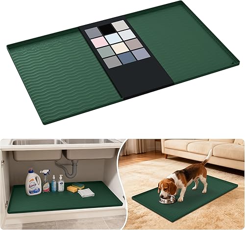Miniatura 11 de URMONA Tapete de silicona impermeable para debajo del fregadero de 40 x 22 pulgadas, forro para estante de cocina y baño, protector de gabinete y