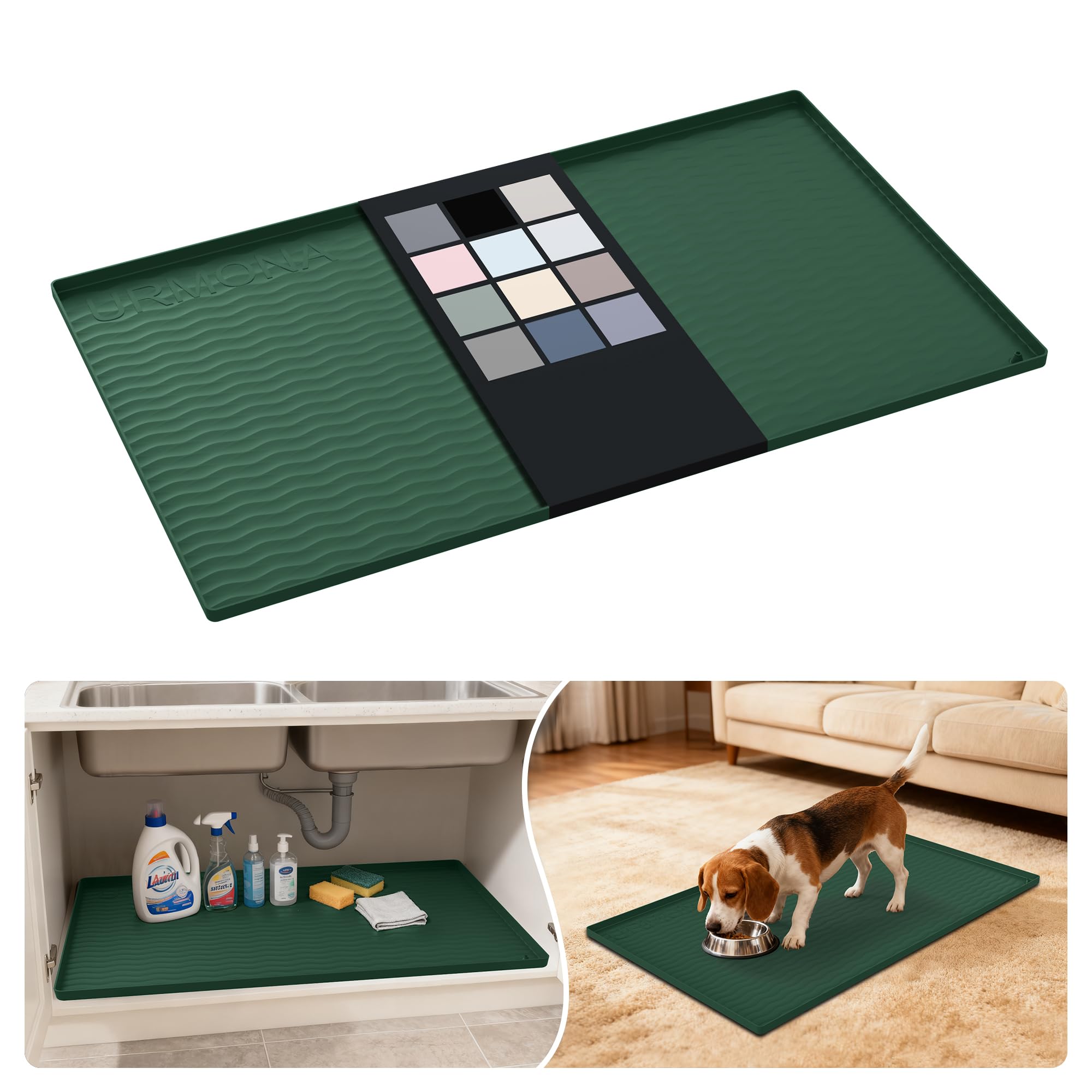 URMONA Waterproof Silicone Under Sink Mat, 37 x 22 in, Flexible Shelf Liner