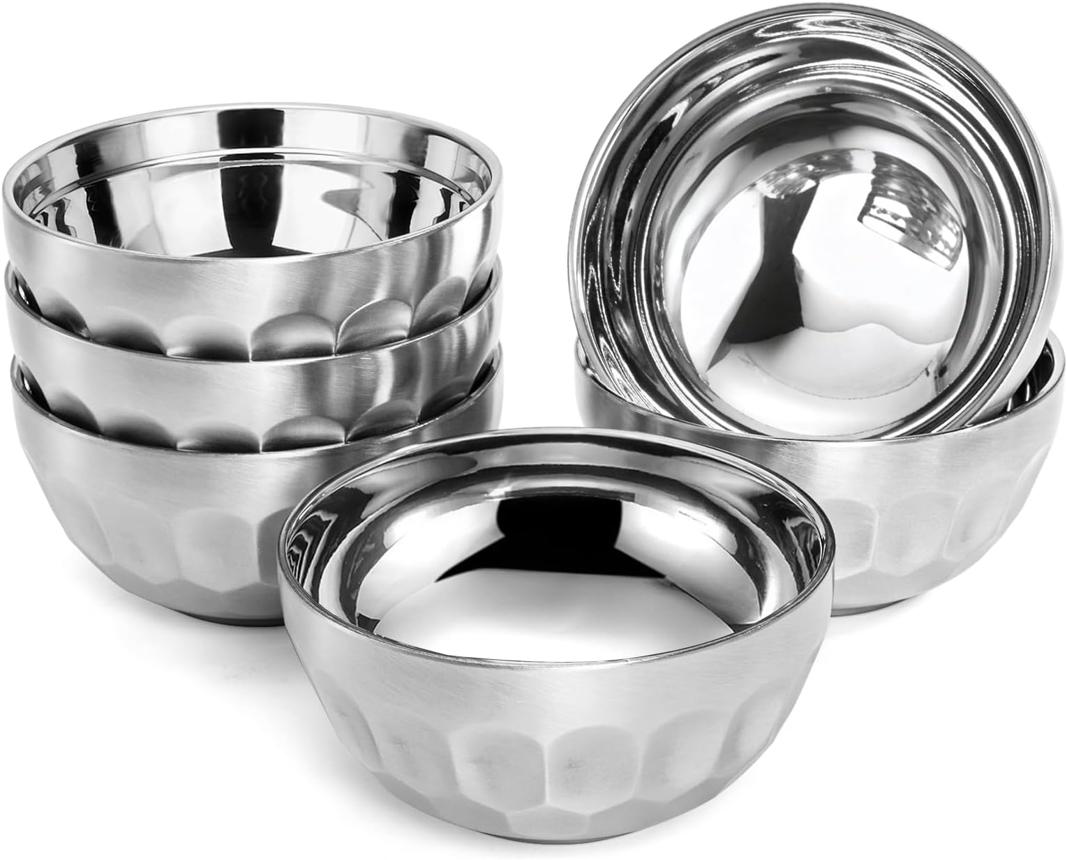 Okllen 6 Pack Stainless Steel Bowls, 15.5 Oz/440ML Double-Walled Metal Soup Bowls, 18/8 Stainless Steel Lightweight Salad Bowls Snacks Bowls Multipurpose Dinner Bowl for Rice, Noodle, Fruit, Cereal
