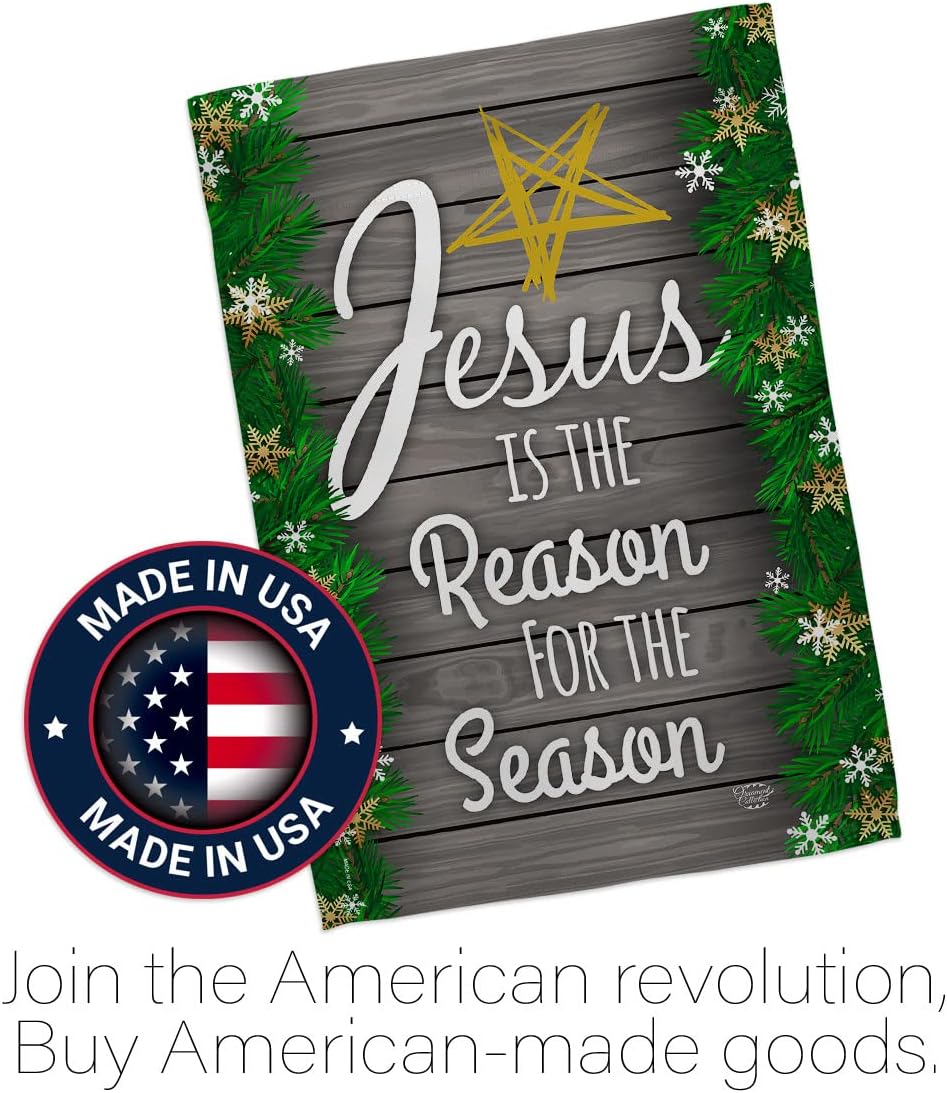 Jesus is the Reason for Season Garden Flag - Winter Nativity Three King Religious Holy Family Wintertime Christian - House Decoration Banner Small Yard Gift Double-Sided Made In USA 13 X 18.5