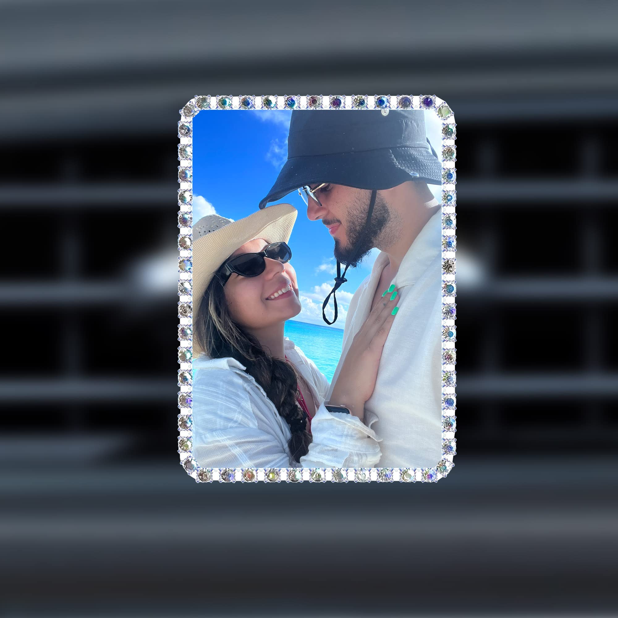 SkyVcian Custom Birthstone Car Air Freshener Vent Clips,Personalized Rhinestone Photo Car Interior Diamonds Perfume Decoration (Birthstone-Bordered Rectangle)