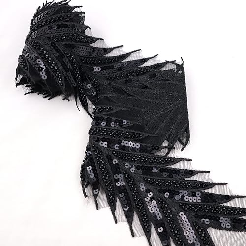 Miniatura 5 de Cinta de encaje con cuentas de encaje negro apliques de lentejuelas encaje de malla de flecha de encaje para coser, decoración de ropa