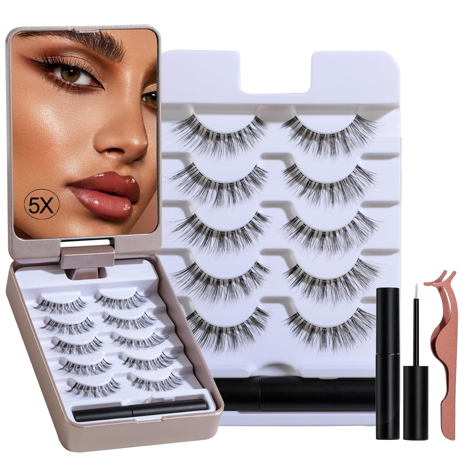 BS-MALL False Eyelashes – Wispy Lashes 100% Handmade Natural Look, Reusable & Durable, Includes 5X Magnifying Mirror and Application Kit (Style02)
