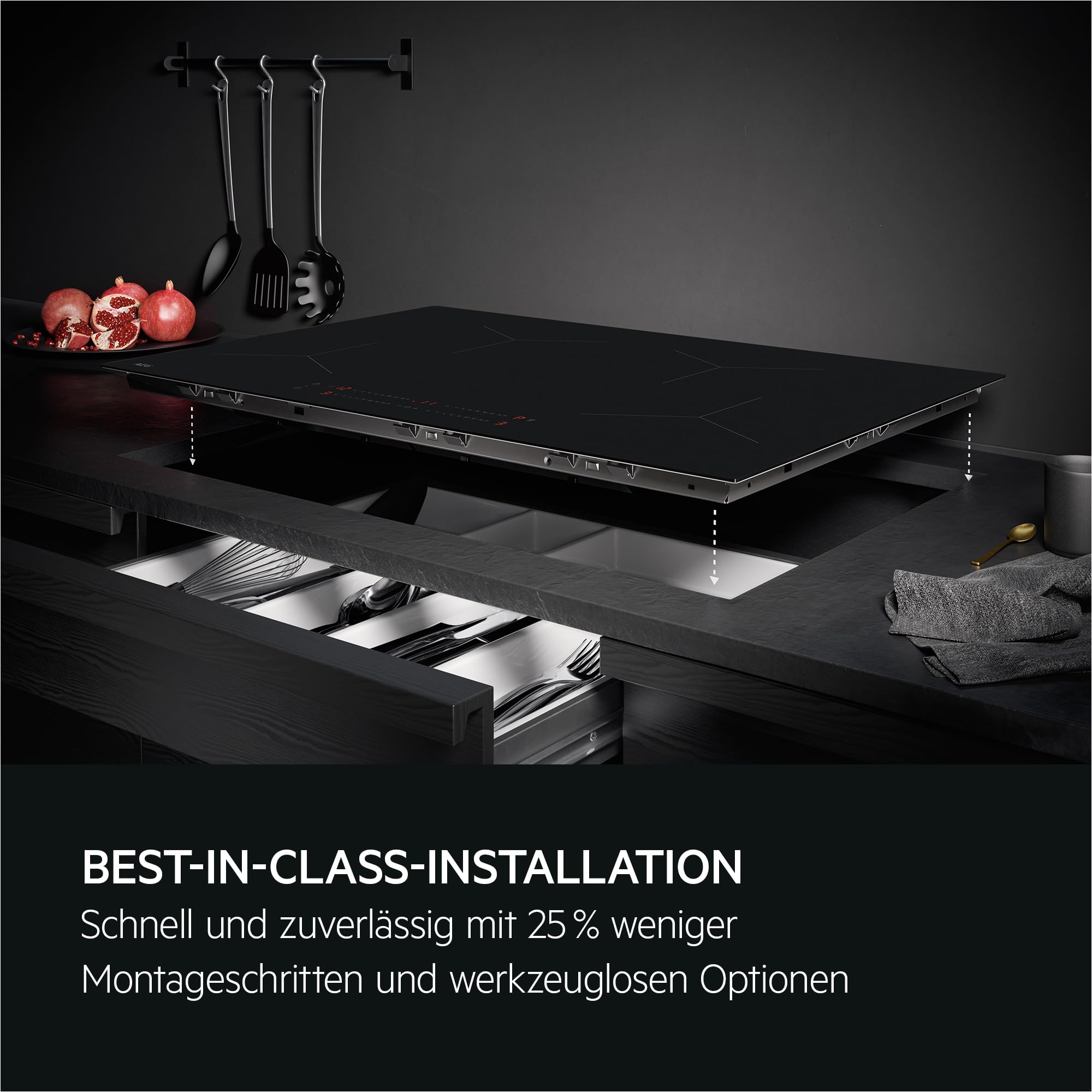 AEG Induktionskochfeld 80 cm SaphirMatt Testsieger ETM TII84B0FFZ | Bis zu 10x weniger sichtbare Kratzer, resistent gegen Fingerabdrücke, Made in Germany, schnelles Aufheizen mit PowerBoost