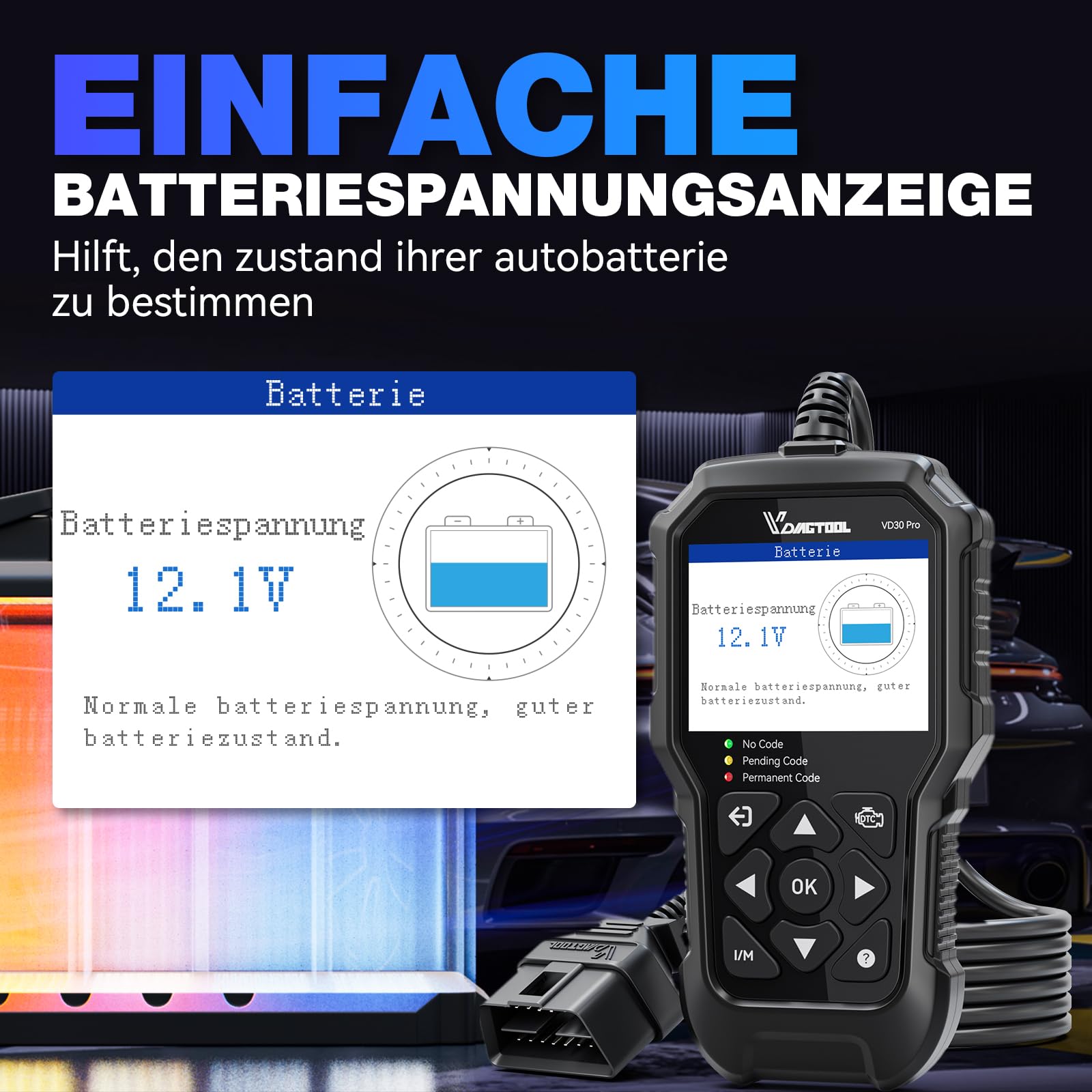 VDIAGTOOL VD30 Pro OBD2 Diagnosegerät, Diagnosegerät Auto für OBD Fahrzeuge, EOBD Motor Auto Auslesegerät Mit OBDII Funktionen, Kfz OBD-Scanner Adapter Werkzeuge, Fehlerauslesegerät für Alle ODB2 Kfz
