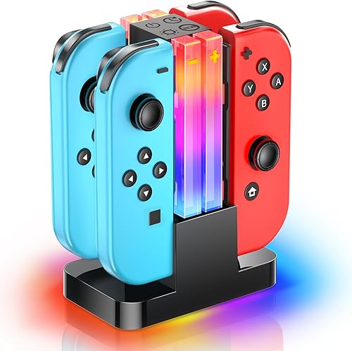 Base de carga para controlador de interruptor compatible con Nintendo Switch para Joycons y modelo OLED con 6 modos de luz RGB, estación de carga