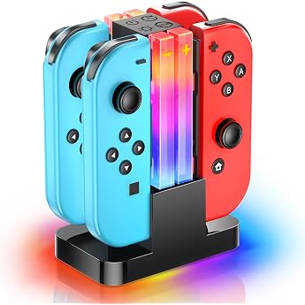 Switch Controller Charging Station Compatible with Nintendo Switch for Joy-Con and OLED Model Controller with 6 RGB Light Modes and Timer Function Charging Station Stand 3DS Consoles