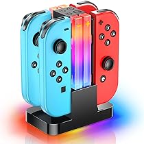 Wenocally Switch Controller Charger Dock Skins per PS Joy cons Compatibile con Nintendo Switch Controller e Modello OLED con 6 Modalità di Luce RGB e Funzione Timer