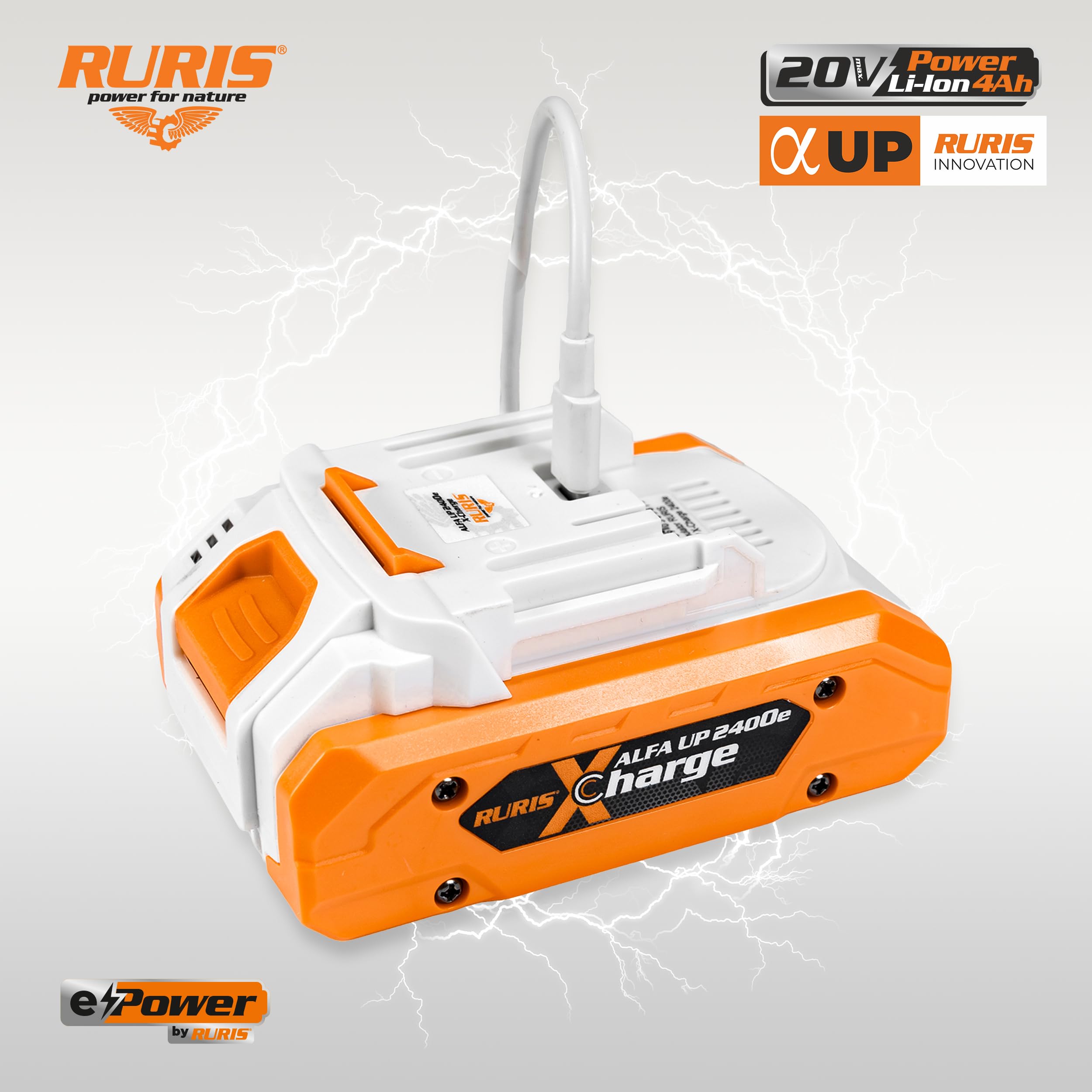 RURIS Alfa UP 2400e Akku 20V 4Ah 80Wh USB-C Bidirektional LED 21700