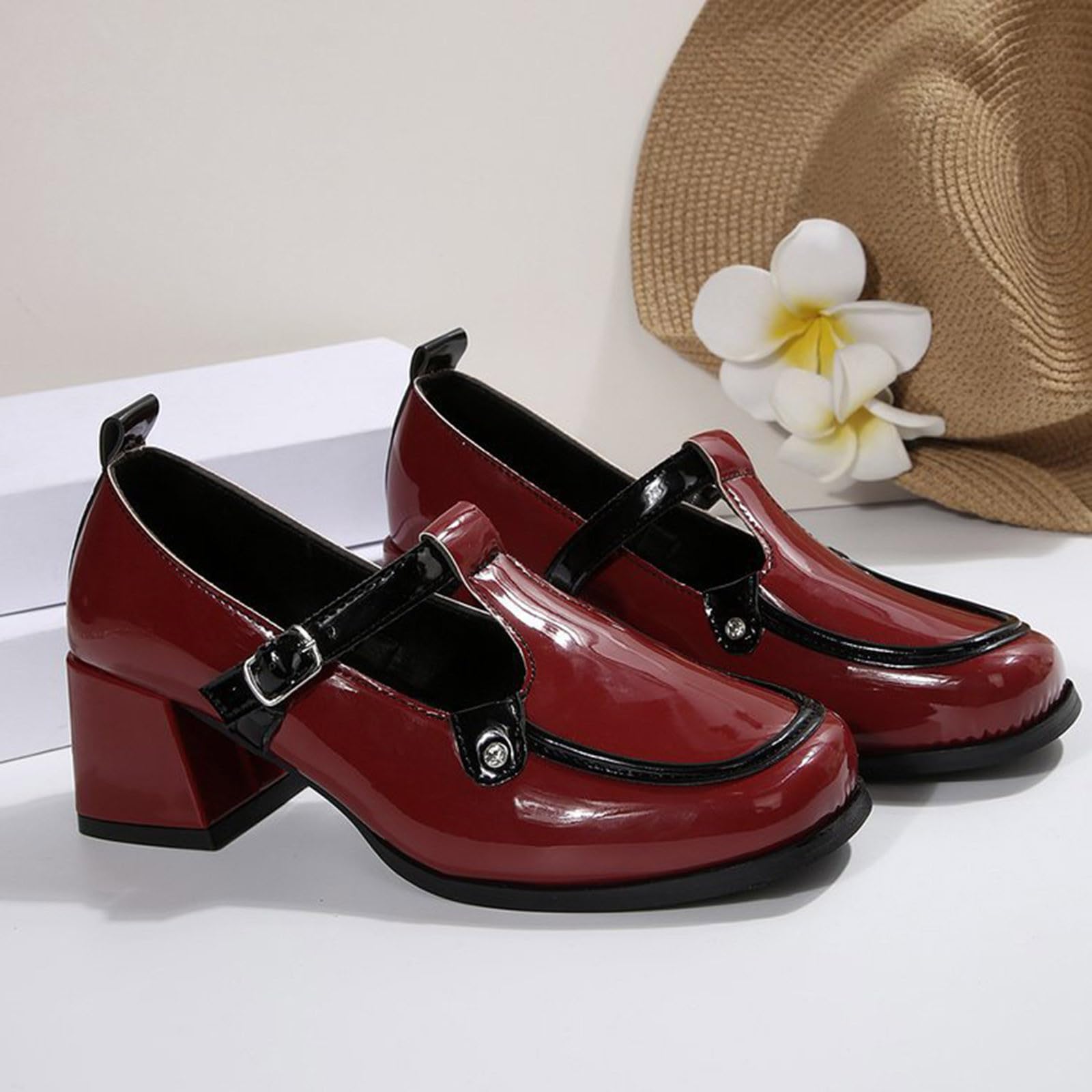 Zapatos De Cuero De Mujer Tacón Mary Jane Zapatos Cómodos Y Elegantes | Zapatos de negocios, tacones bajos gruesos zapatos de tacón ancho de los pies, zapatos ligeros para uso diario y de oficina