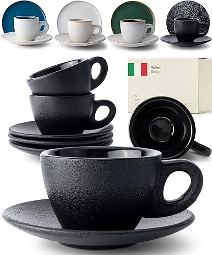 KIVY Juego de 4 tazas de capuchino 6 onzas - Juego de tazas de capuchino de gres de pared gruesa para arte con leche - Tazas de café con leche -