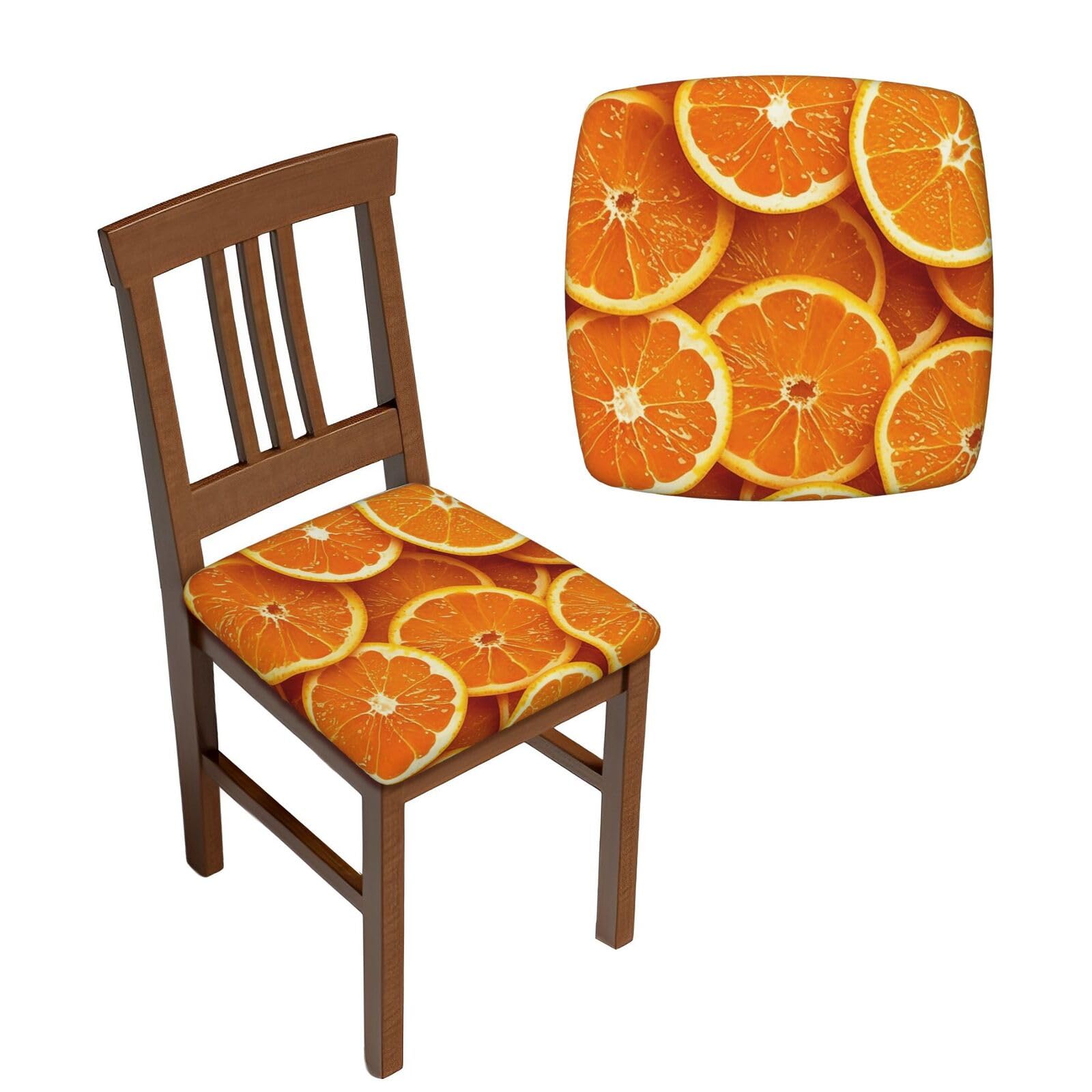 NONHAI 4PCS Dining Chair Seat Covers Set Orange Slices Stretch Removable Chairs Covers Washable Seat Cushion Slipcovers Protector for Dining Room Kitchen Chairs