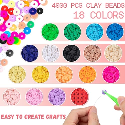 Miniatura 2 de Kit de 4000 cuentas de arcilla para hacer pulseras, con cuerda elástica y pinzas, incluye chips de cerámica suave, letras del alfabeto, cuentas de