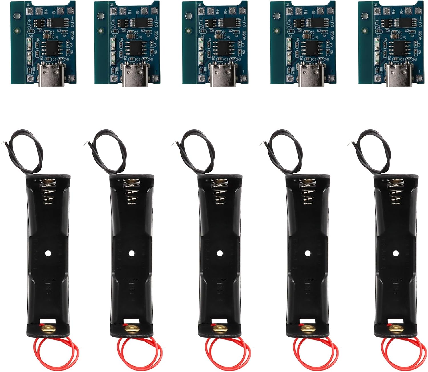 15 Pack TP4056 18650 Lithium Battery Charger Module+ 15 Pcs Battery Holder, Type-C USB Charger Dual Protection for Charging Board for DIY Electronics/Tech Enthusiasts