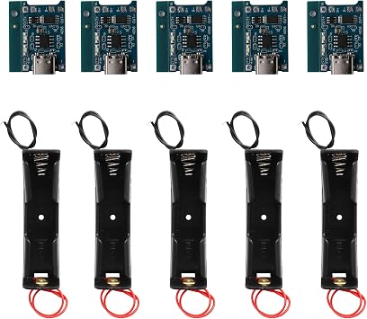 5 Pack TP4056 18650 Lithium Battery Charger Module+ 5 Pcs Battery Holder, Type-C USB Charger Dual Protection for Charging Board for DIY Electronics/Tech Enthusiasts