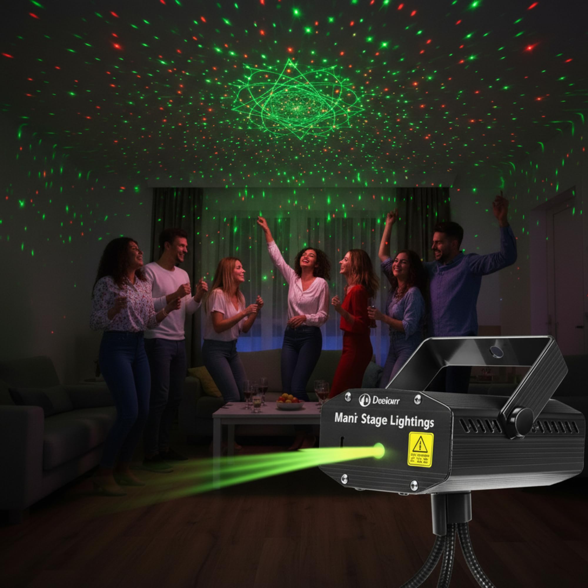 NEWNESS Mini Laser 12 Pattern Design Light Projector with Sound Sync Modes | Portable Stage Lighting with Multi-Color | Events, Birthday, Wedding, Club, Indoor & Outdoor Use (Black)-image-36