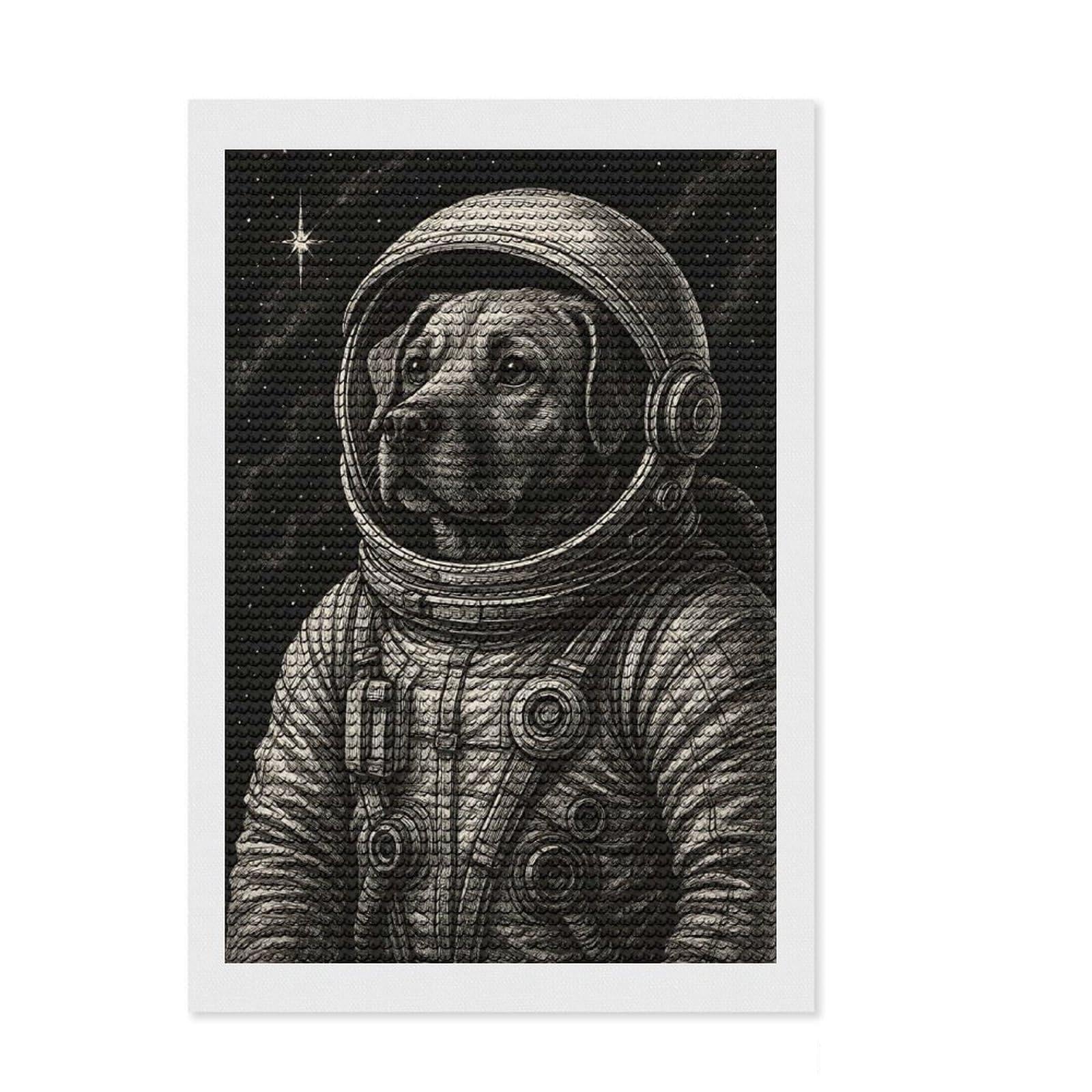 Junmoney Dog Astronaut in Space Suit Diamond Art Canvas 8"x12", Stress Relief Craft, Neat Printed Canvas, Modern Decor, for Family Craft Time