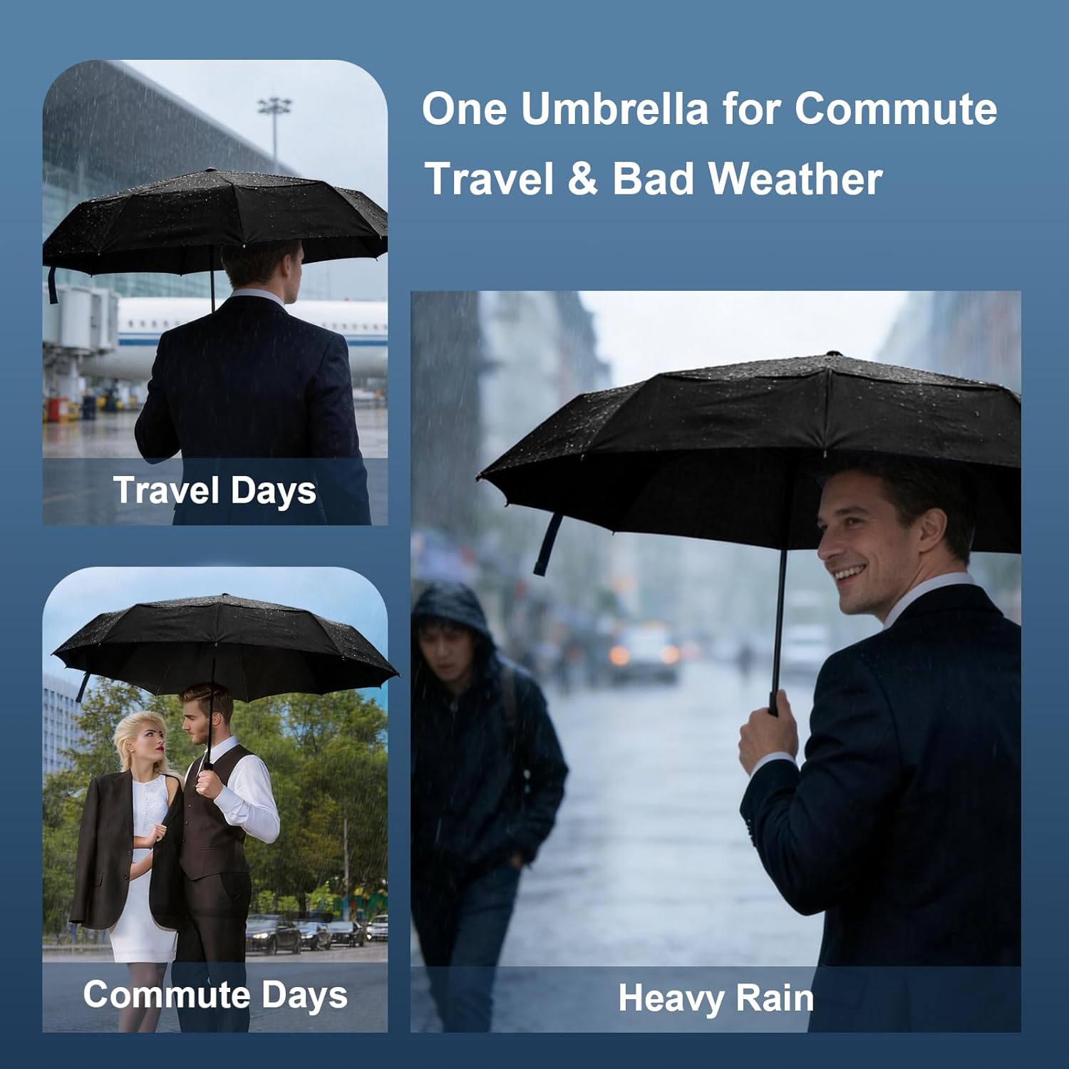 Umbrellas for Rain and Sun Windproof Compact Travel Golf Umbrella, Large Inverted Auto Open & Close, 10 Ribs Durable & Portable Design with Cover Bag for Men and Women